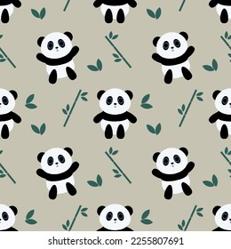 Baby seamless pattern. Cute panda, bamboo on beige background. Creative scandinavian kids texture for fabric, wrapping, textile, wallpaper, apparel.