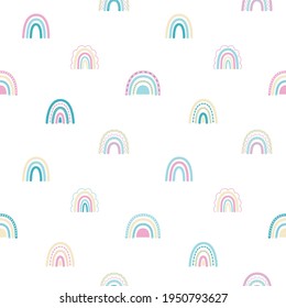 Baby seamless pattern with cute rainbows. Creative vector background for fabric, textile, baby wallpaper.