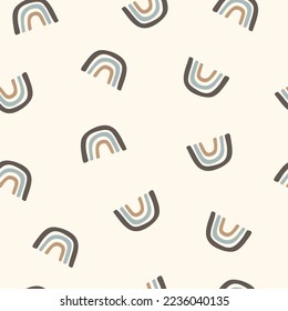 Baby seamless pattern: cute rainbows. Turquoise, beige and gray. Vector Illustration for holiday designs, party, birthday, invitation.