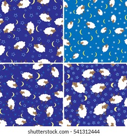 baby seamless pattern with cute sheep, good night, stars, moon, vector illustration