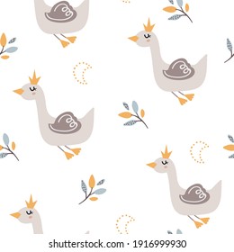 Baby seamless pattern with cute swans. Pattern for bedroom, wallpaper, kids and baby wear.
