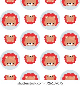 Baby seamless pattern design, Cute cartoon lion head on white background illustration vector.