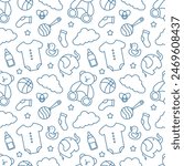 Baby Seamless Pattern Design, A Set of Simple Decorative Elements in a Hand Drawn on Style Cartoon Flat Illustration Template 