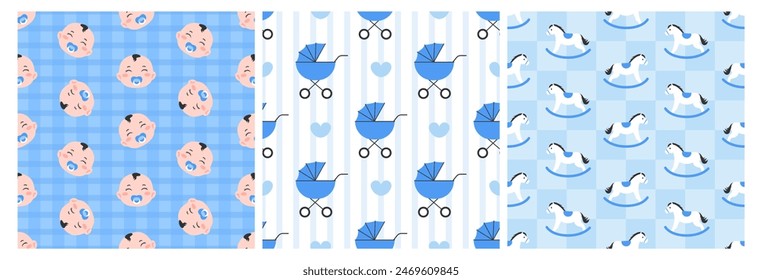 Baby Seamless Pattern Design, A Set of Simple Decorative Elements in a Hand Drawn on Style Cartoon Flat Illustration Template    