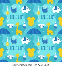 Baby Seamless Pattern Design, A Set of Simple Decorative Elements in a Hand Drawn on Style Cartoon Flat Illustration Template