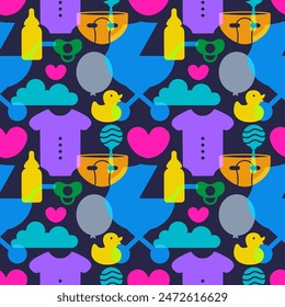 Baby Seamless Pattern Design, A Set of Simple Decorative Elements in a Hand Drawn on Style Cartoon Flat Illustration Template