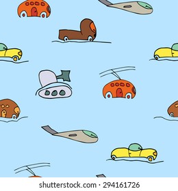 Baby seamless pattern in doodle style on white background