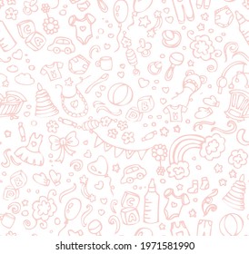 Baby seamless pattern. Doodle texture. Hand drawn ornament. Vector illustation.