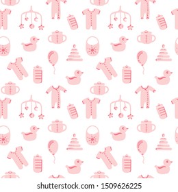 Baby seamless pattern. Flat style background. Newborn, child symbols