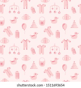 Baby seamless pattern. Flat style background. Newborn, child symbols
