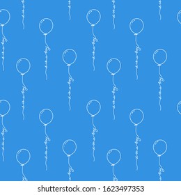 Baby seamless pattern. Flat style background. Newborn, child symbols, balloons. Child gender. It is a boy. Print, texture design. Vector