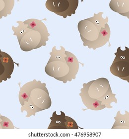 baby seamless pattern with a funny cute farm cows, on a light blue background