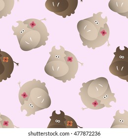 baby seamless pattern with a funny cute farm cows, on a light pink background