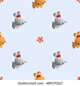 baby seamless pattern with a funny cute rabbits, on a light blue background. Hand drawn vector stock illustration