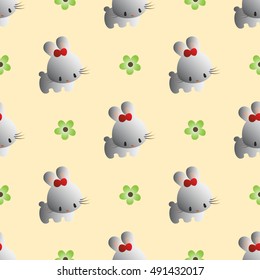 baby seamless pattern with a funny cute rabbits, on a light yellow background. Hand drawn vector stock illustration