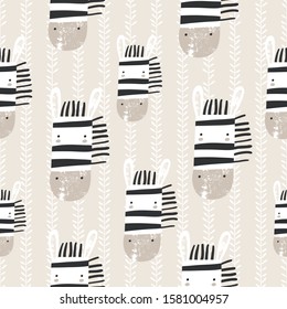 Baby seamless pattern with funny zebra. Creative vector background for fabric, textile, nursery wallpaper. Vector illustration.