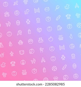 Baby Seamless Pattern with Icons. Usable for kids design. Isolated on white background. Vector clipart template.
