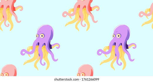 baby seamless pattern with multicolored cartoon octopus. flat design. Marine theme. for packaging, paper, fabric. print for clothes