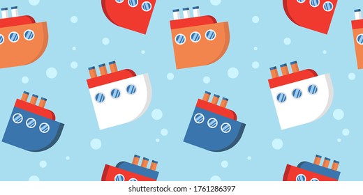 baby seamless pattern with multicolored ships and liners. cartoon flat design. cruise. Marine theme for boys. for packaging, paper, fabric. print for clothes