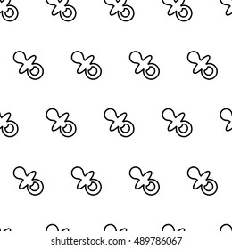 Baby Seamless Pattern with Pacifier. Thin line icons of baby soother. Cute simple baby boy and baby girl background