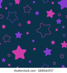 nahtloses Baby-Muster. violette und violette Sterne. einfach blauer, sich wiederholender Hintergrund. Textildesign-Element. Armbanduhr. Umhüllungspapier. Vektorgrafik.  kontinuierlicher Druck. moderne, stilvolle Textur