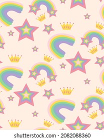Baby seamless pattern with rainbow.