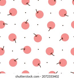 Cerezas rojas sin costura sobre un fondo blanco Diseño dibujado a mano en estilo infantil. Se utilizan para la impresión, decoración de papel pintado, tejidos, textiles. ilustración vectorial