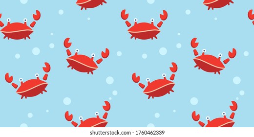 baby seamless pattern with red crabs and bubbles. cartoon flat design. Marine theme. for packaging, paper, fabric. print for clothes