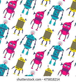 Baby seamless pattern of retro robots. Vector illustration for kids pattern fabric.