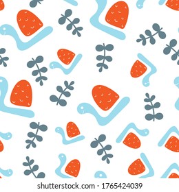 Patrón de bebé sin costura. Caracoles con fondo blanco. Textura para niños de tela, envoltura, textil, papel pintado, prendas de vestir. Ilustración del vector