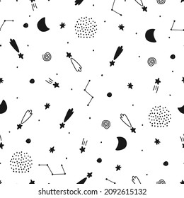 Baby seamless pattern space background with star on a white background hand drawn style cartoon design Use for print, wallpaper, decoration, textiles. Vector illustration