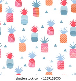 Baby seamless pattern with tropical geometric pineapples. Vector summer print. Fresh design illustration.