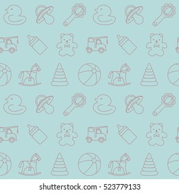 Baby seamless pattern. Vector illustration. Minimal design, children's toys line, outline.
