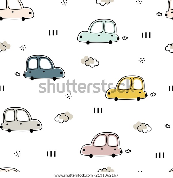 Baby\
seamless pattern vehicle cartoon background with cars and cloud\
Used for print, decoration, fabrics,\
textiles