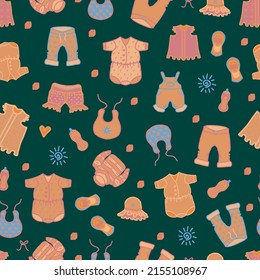 Baby seamless pattern in warm colors. Vector isolated cartoon