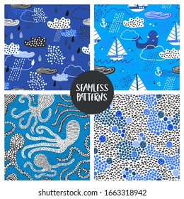 Baby seamless patterns with sea. Good for kids fabric, textile, nursery wallpaper.