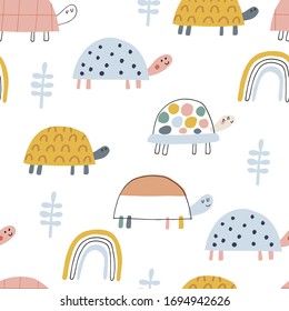 Baby seamless vector pattern. Cute rainbows and  elephants on white background. Creative scandinavian kids texture for fabric, wrapping, textile, wallpaper, apparel. Vector illustration