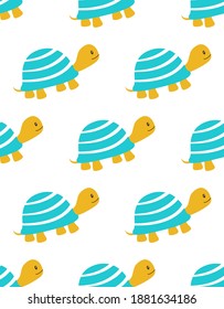 baby seamless vector pattern, cute turtles isolated on white background, creative cartoon kids texture for fabric, wrapping, textile, wallpaper, apparel, vector illustration