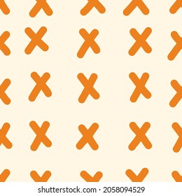 Baby nahtlose Vektorgrafik. Geräumiges, farbiges Kreuz auf beigem Hintergrund. Kindertextur für Gewebe, Textilien, Kleidung, Wickelpapier, Tapete. Vektorgrafik in Pastellfarben, Retrofarben.