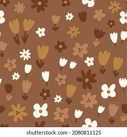 Baby seamless vector pattern. Cute flowers on caramel background. Creative scandinavian kids texture for fabric, textile, wallpaper, apparel.  