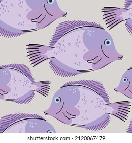 Baby seamless vector pattern. Cute fishes on white background. Creative scandinavian kids texture for fabric, textile, wallpaper, apparel. Vector illustration of very peri tang.