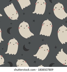 Baby seamless vector pattern: Halloween collection. Creative scandinavian kids pattern for fabric, textile, wallpaper, apparel. Vector illustration in gray colours.