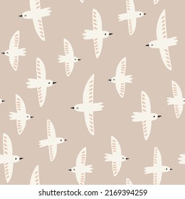 Baby seamless vector pattern. Many little birds on beige background. Creative scandinavian kids texture for fabric, textile, wallpaper, apparel. Vector illustration in pastel colours. 