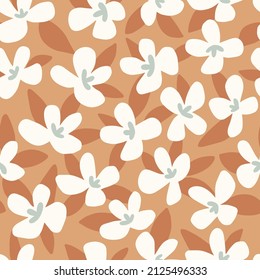 Baby seamless vector pattern. Milk flowers on orange background. Creative scandinavian kids texture for fabric, textile, wallpaper, apparel.  