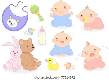 Baby set with babies and accessories