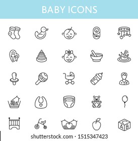 Baby set cute icons babyborn things