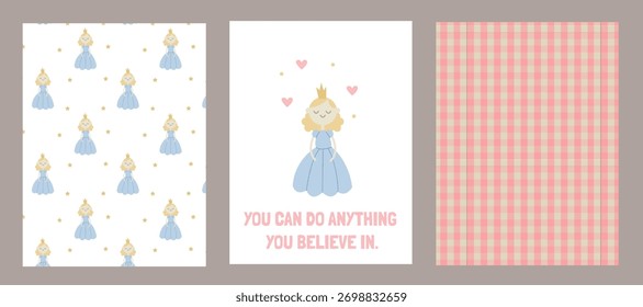 Baby set with cute patterns and a poster featuring a little princess for a child's room