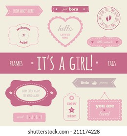 Baby set "It's a girl!" for your design and scrapbooking