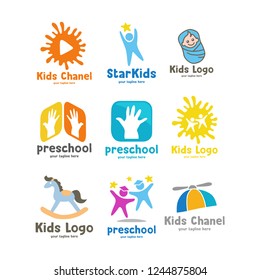 Baby set logo. Kids logo vector set design. Logo set for kids and family, People care, Creative idea, Video channel, media and education symbol.