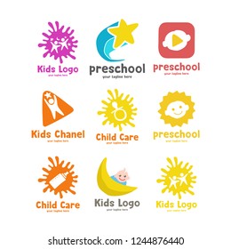 Baby set logo. Kids logo vector set design. Logo set for kids and family, People care, Creative idea, Video channel, media and education symbol.